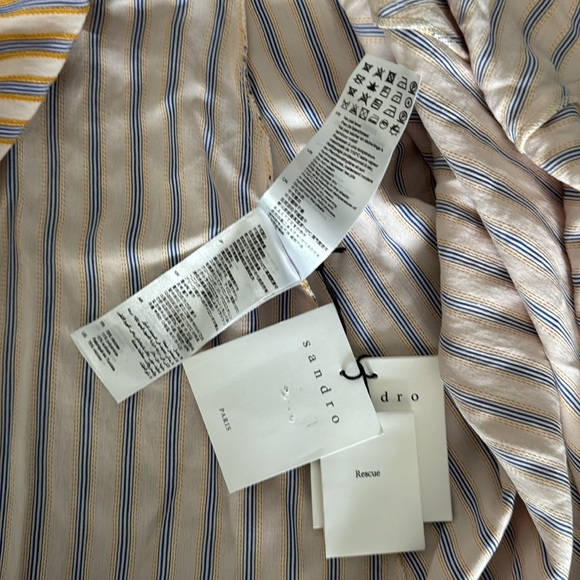 Sandro Paris Anym Ruched Embroidered Striped Twill Midi Dress (size EU 40) - Picture 9 of 10